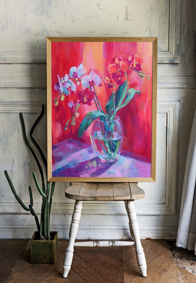 Vibrant Orchid Bouquet — Fine Art Print room preview