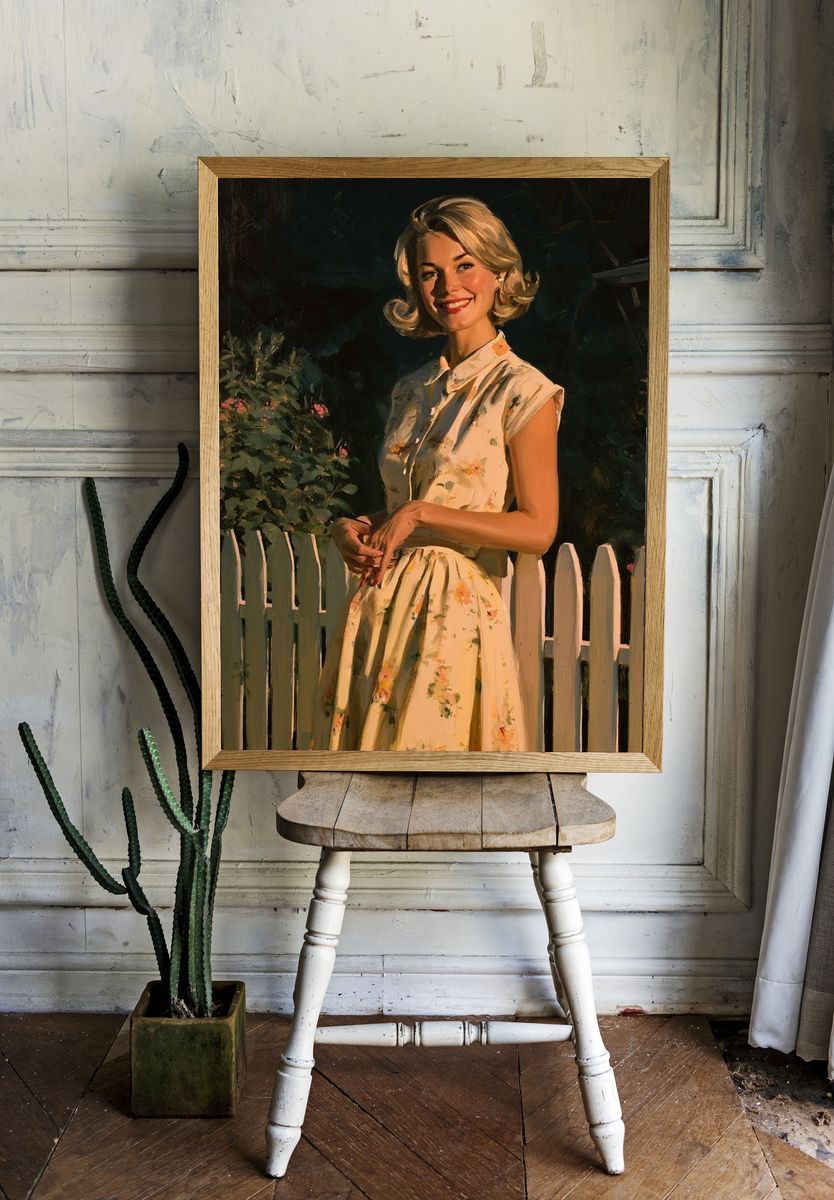Smiling Woman in Garden Fine-Art Poster. — room view 1