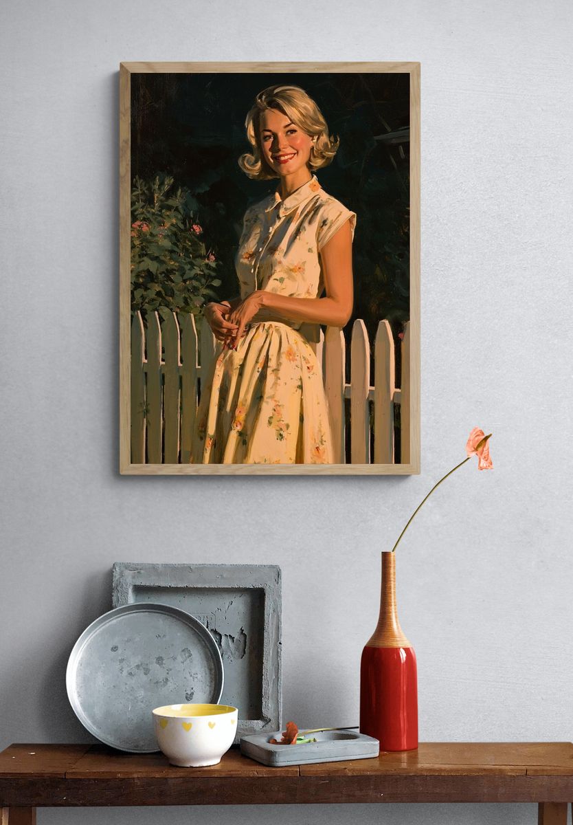 Smiling Woman in Garden Fine-Art Poster. — room view 3