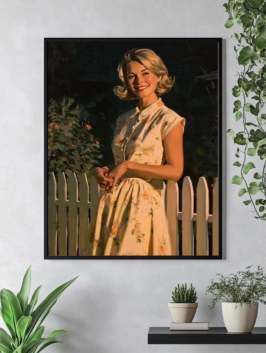 Smiling Woman in Garden Fine-Art Poster. — room view 4