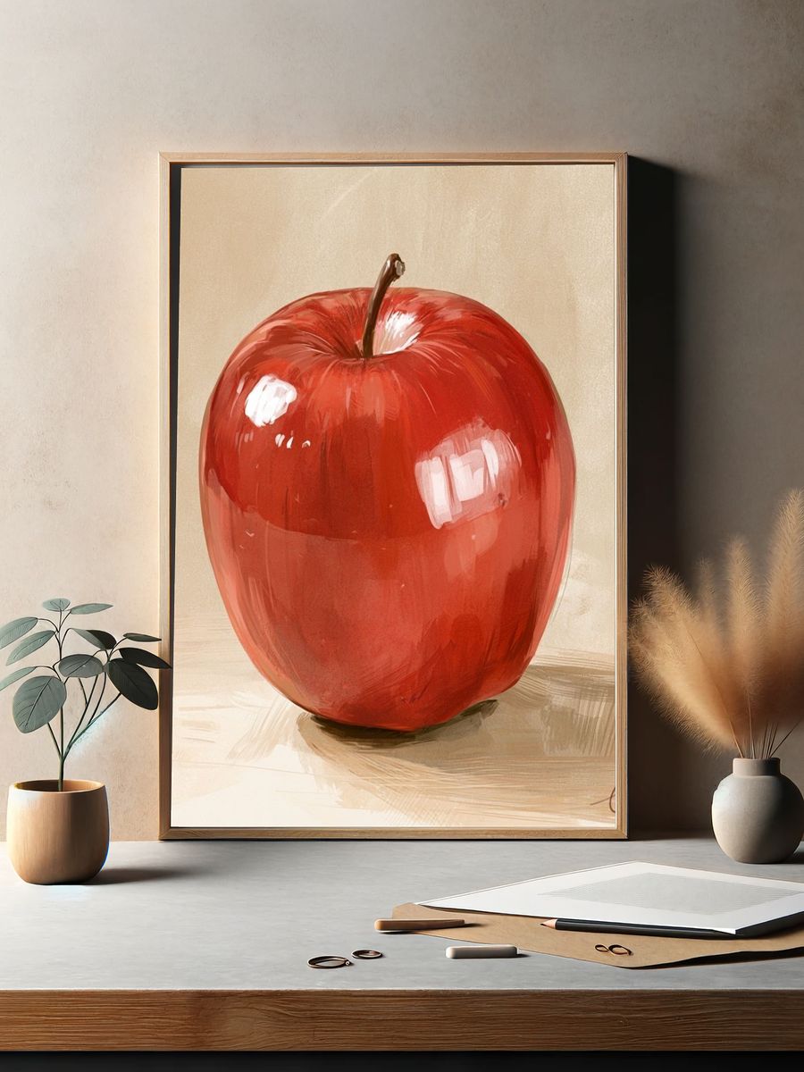 Red Apple Still Life Print. — room view 2