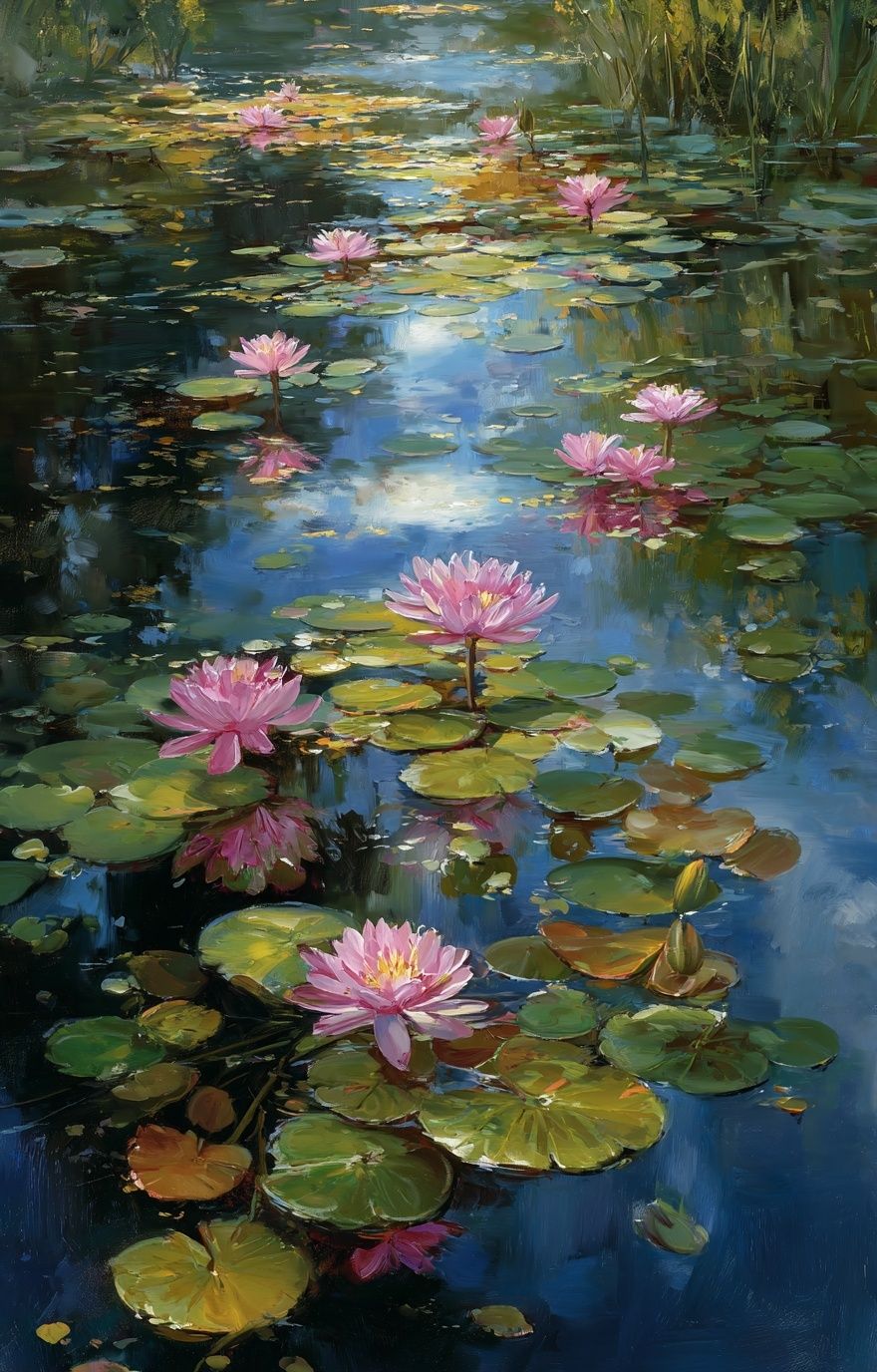 Pink Water Lilies Fine-Art Poster. poster detail