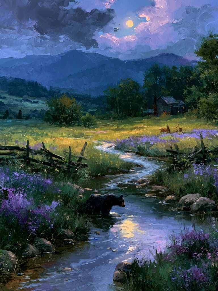 Moonlit Meadow Landscape Print. poster detail