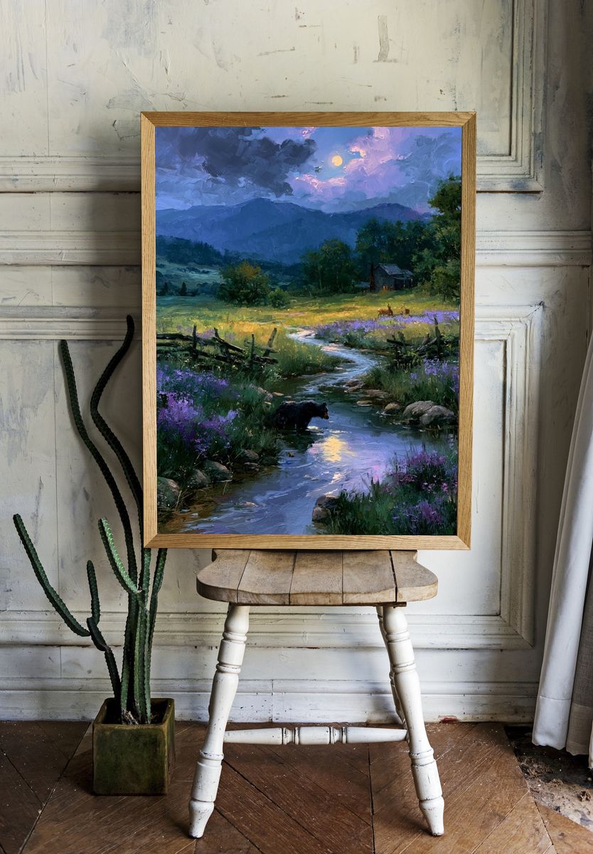 Moonlit Meadow Landscape Print. — room view 1