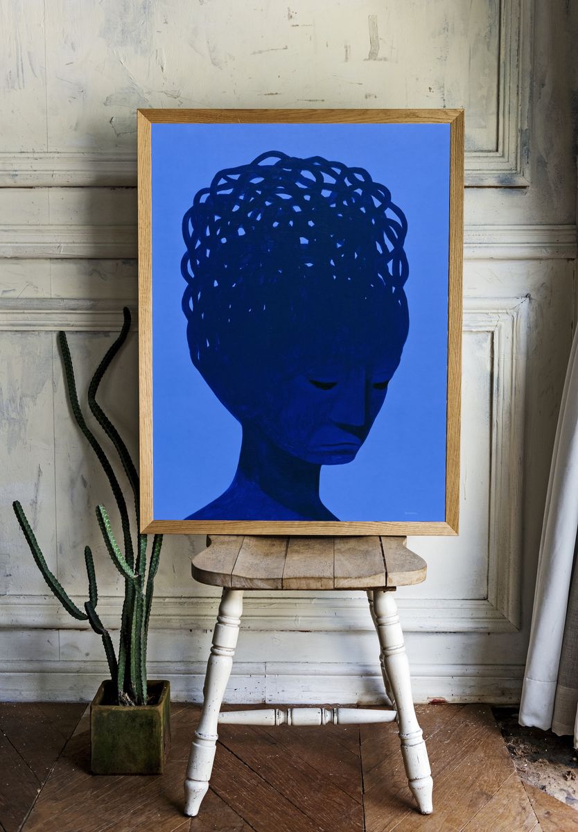 Blue Abstract Portrait Print. — room view 1