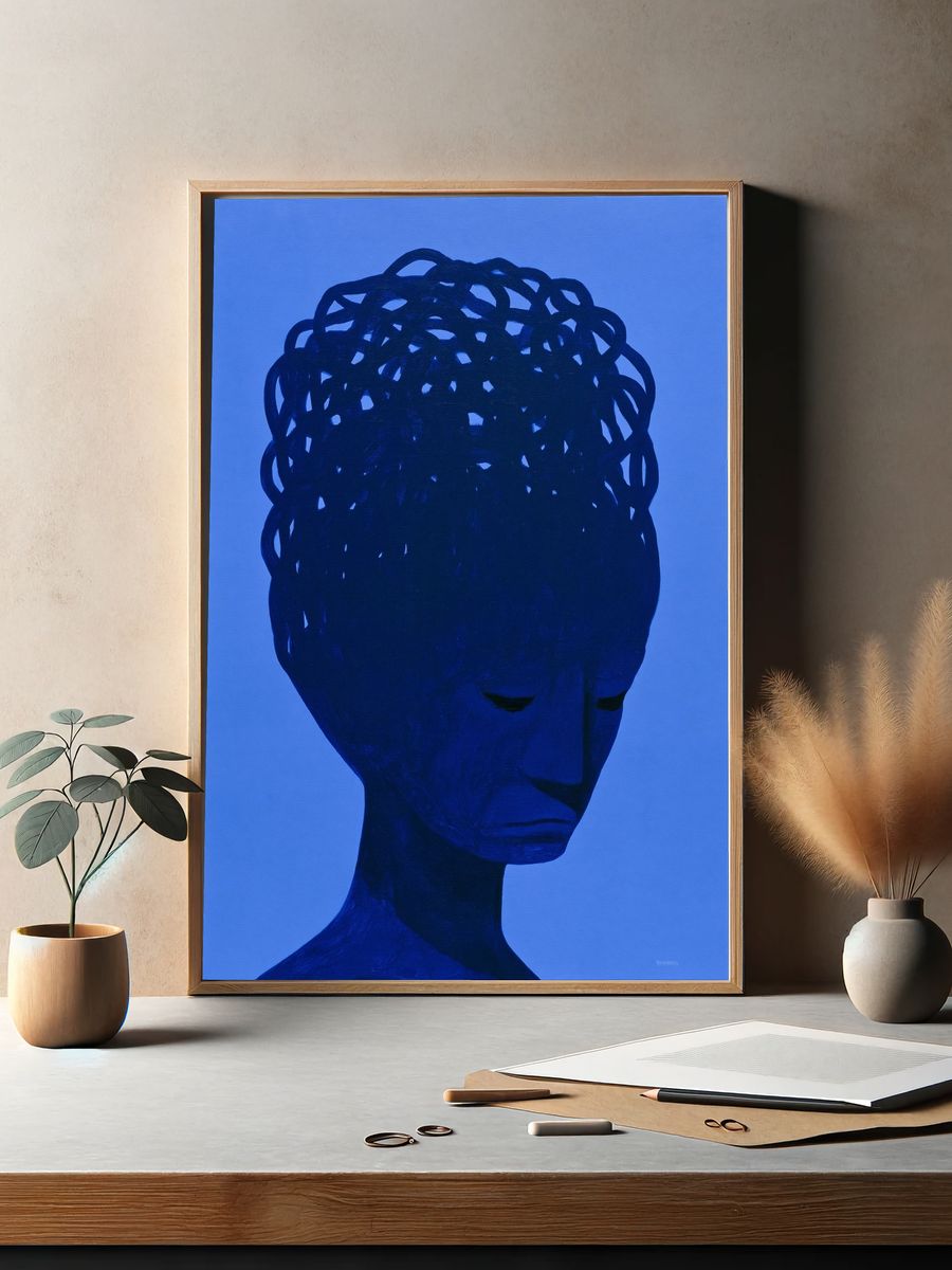 Blue Abstract Portrait Print. — room view 2