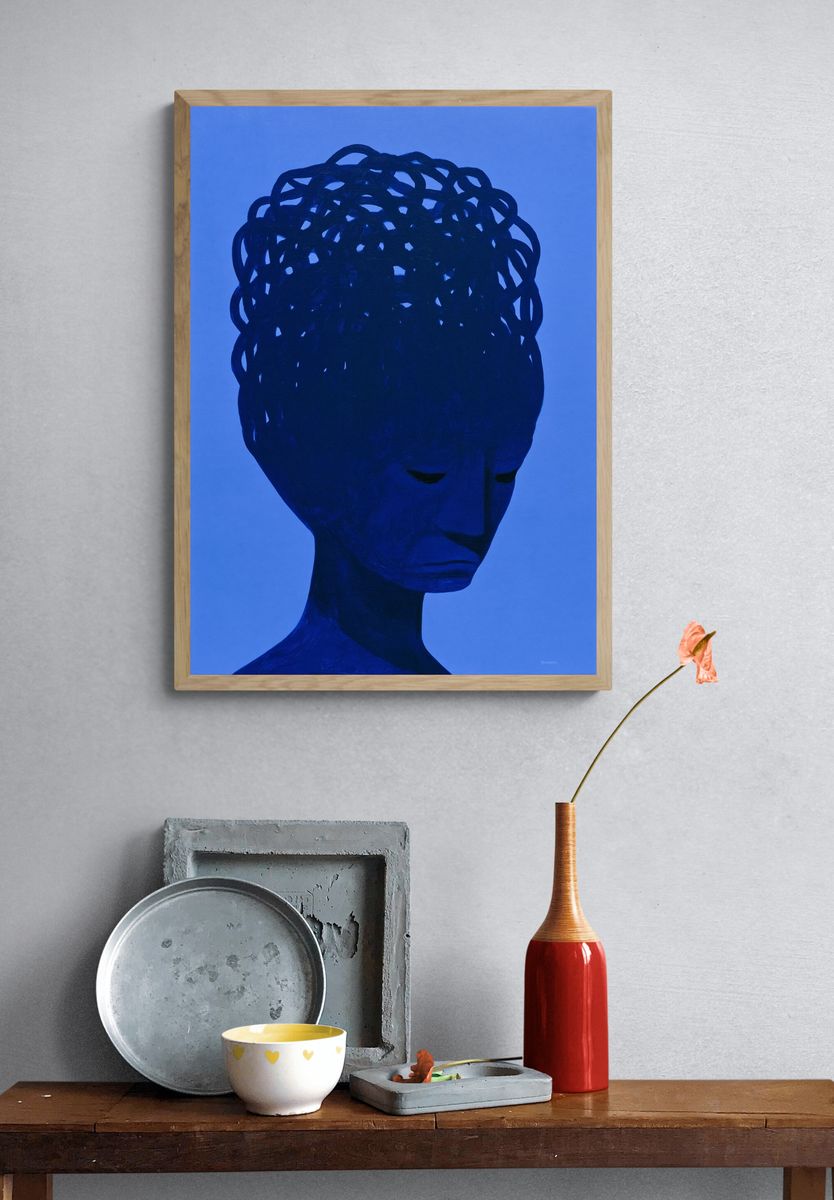 Blue Abstract Portrait Print. — room view 3