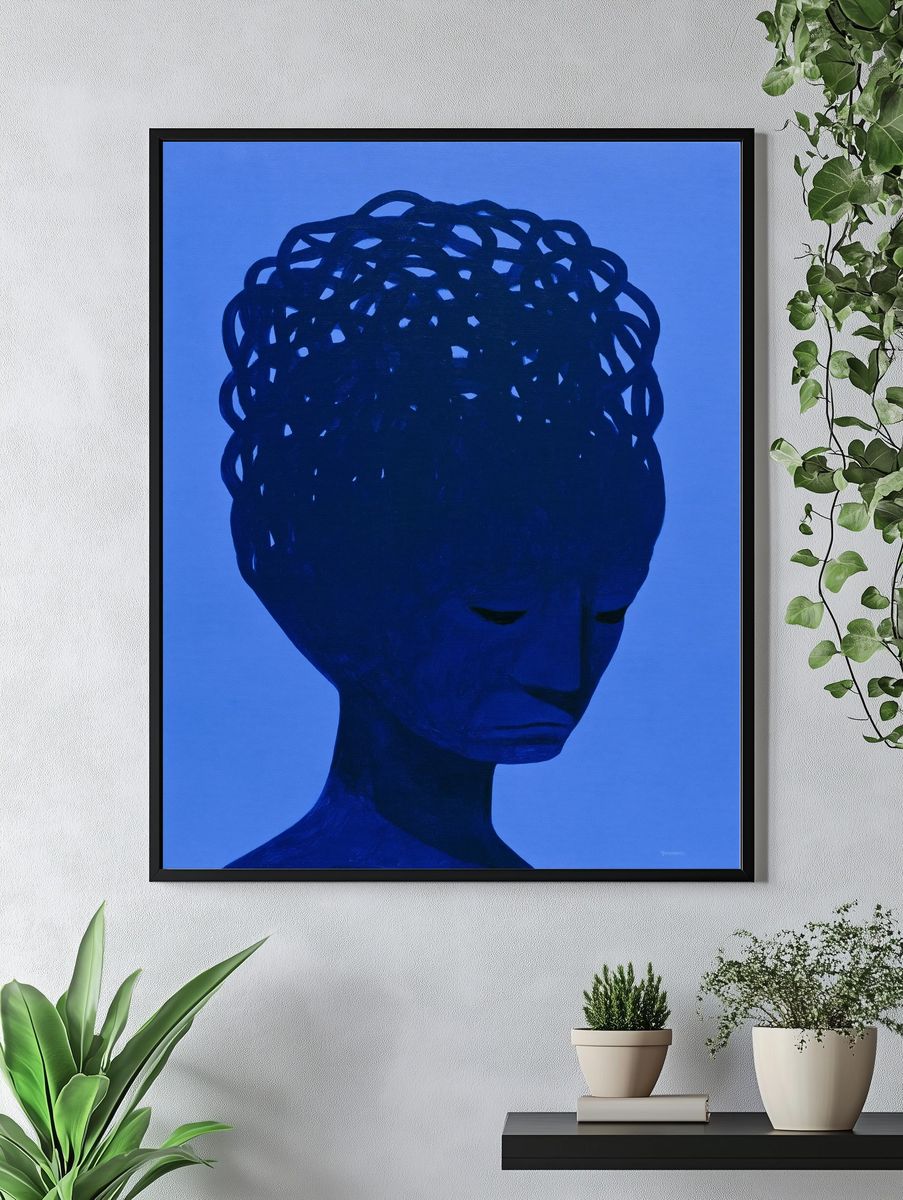 Blue Abstract Portrait Print. — room view 4