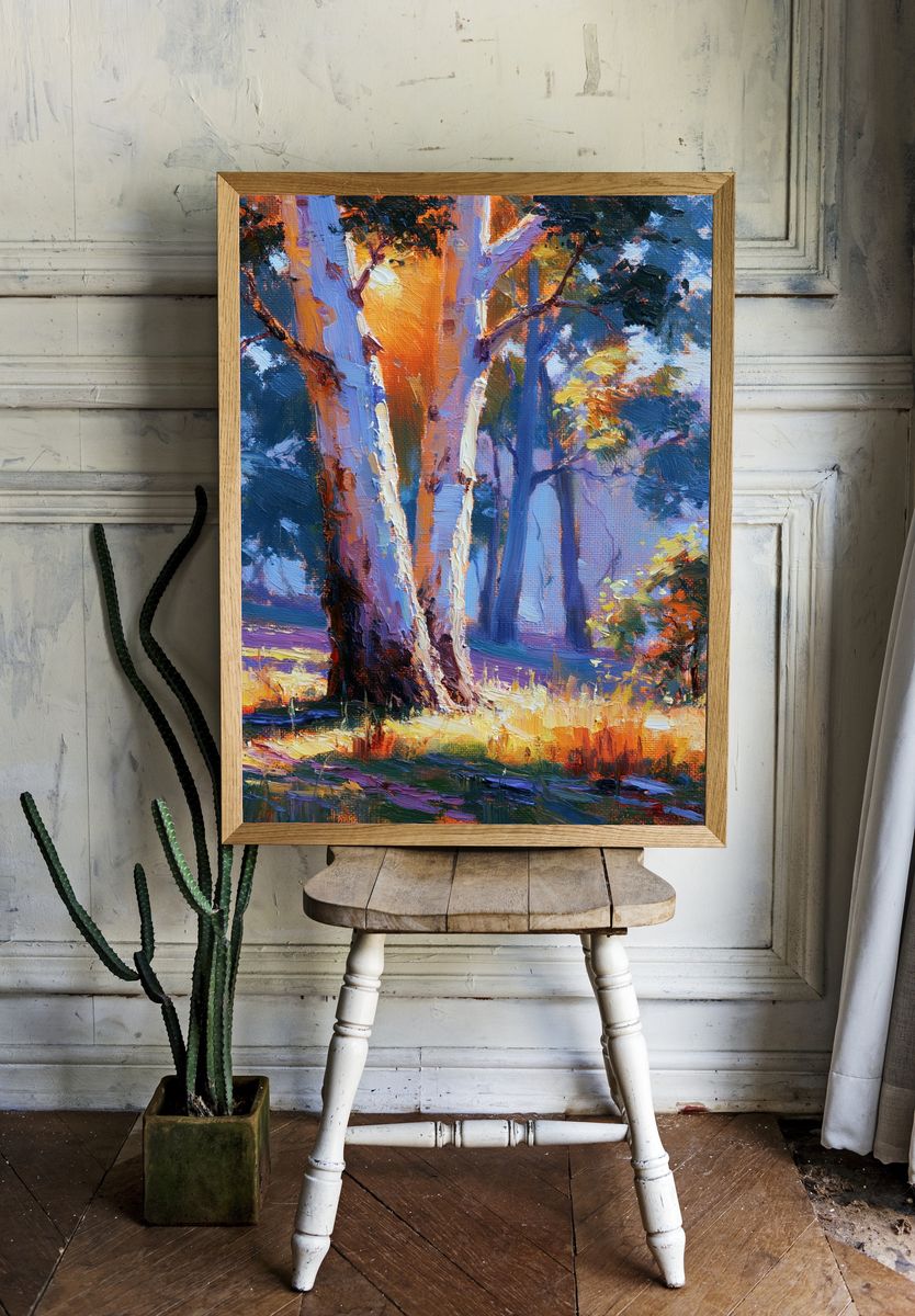 Sunlit Forest Oil Painting Poster. — room view 1