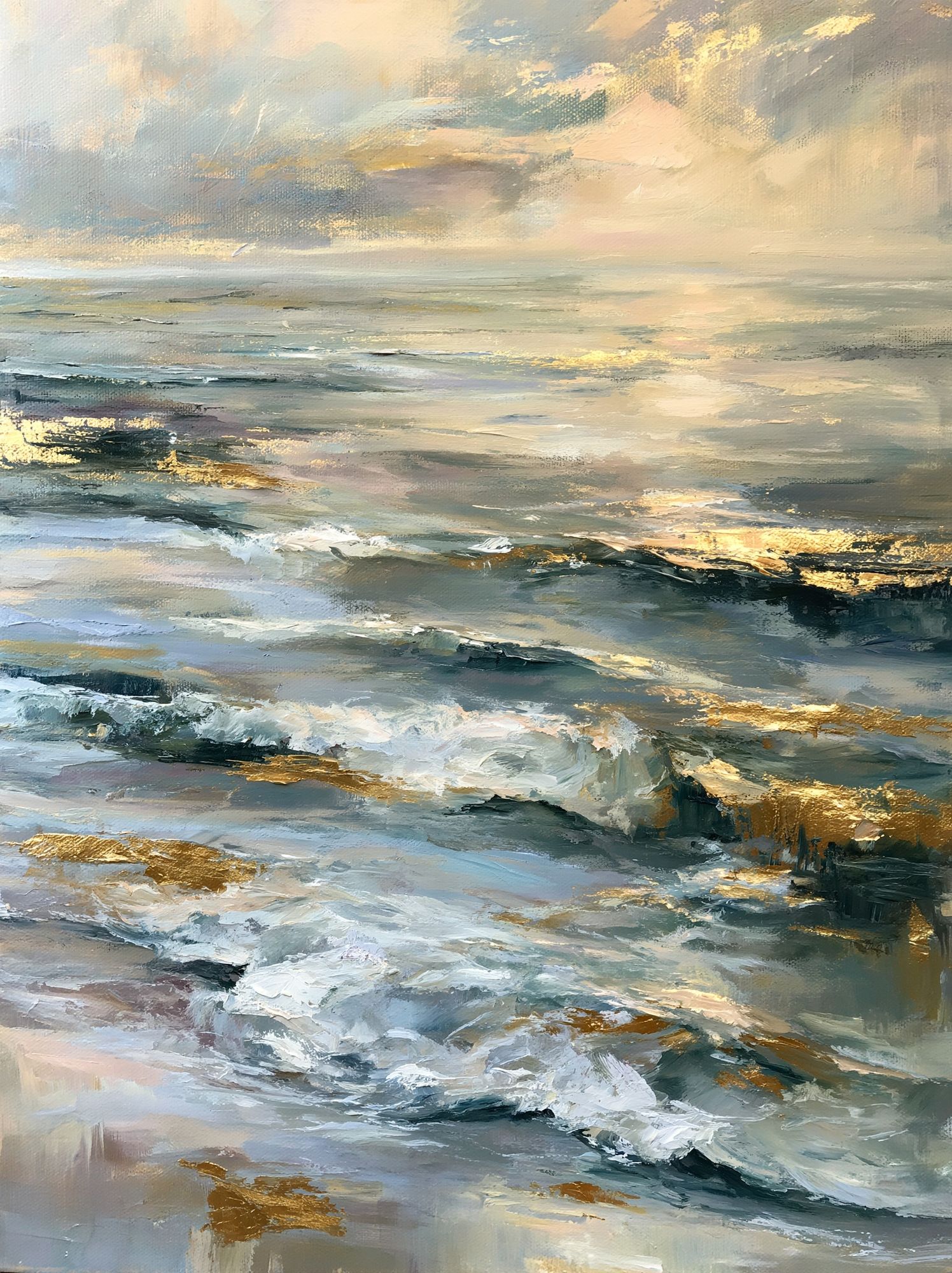 Golden Seascape Impressionist Poster. poster detail