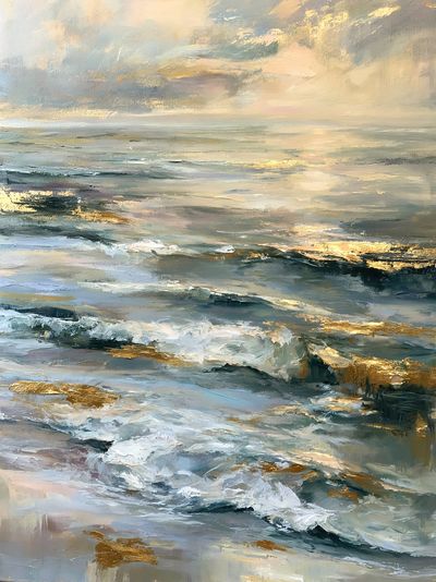 Golden Seascape Impressionist Poster. poster
