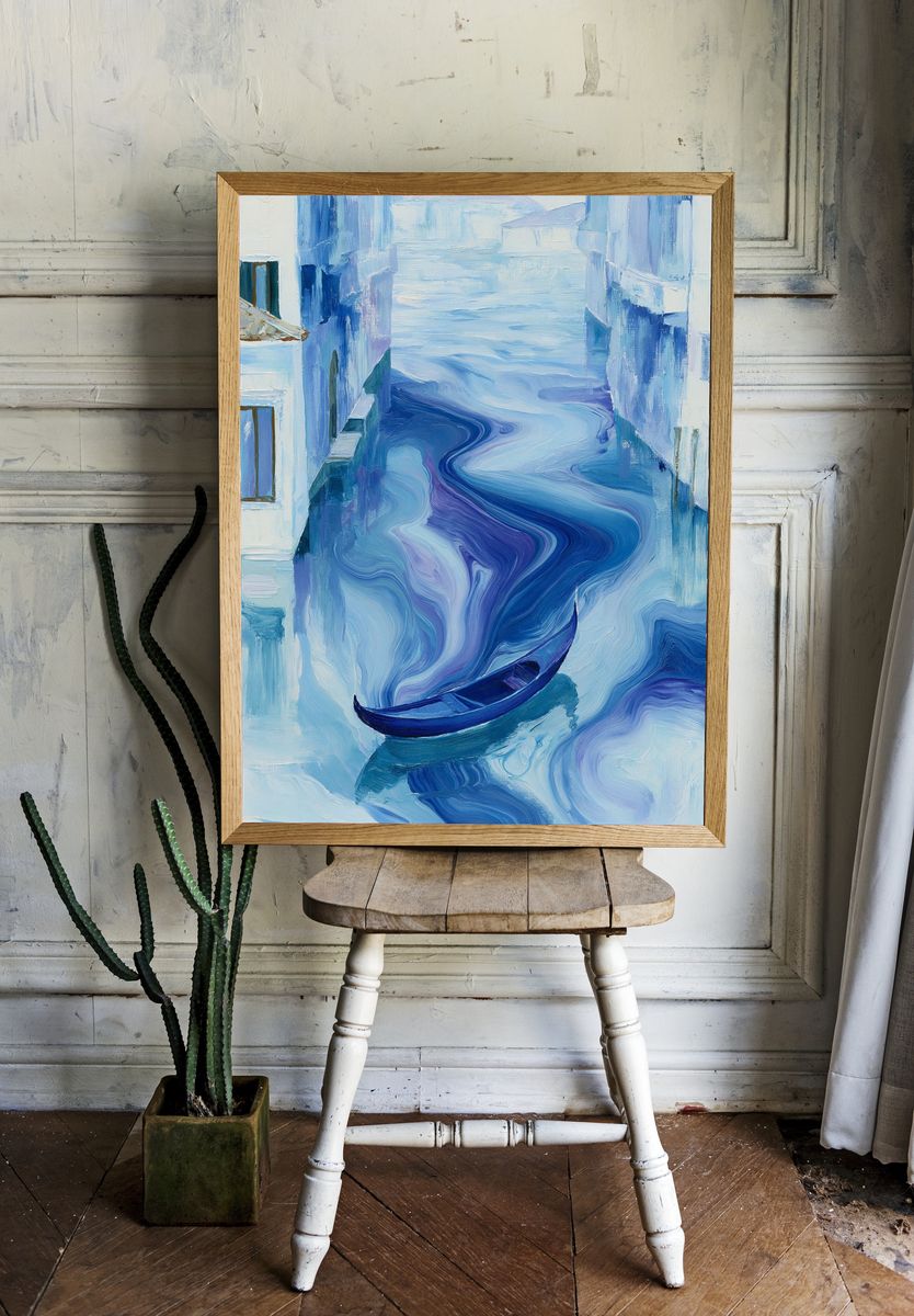 Blue Canal Gondola Illustration Poster. room preview