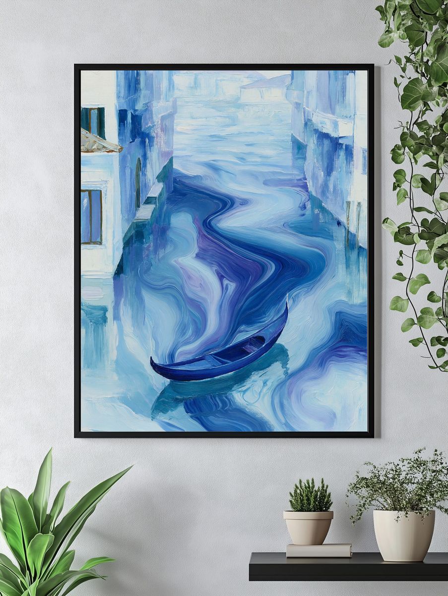 Blue Canal Gondola Illustration Poster. — room view 4