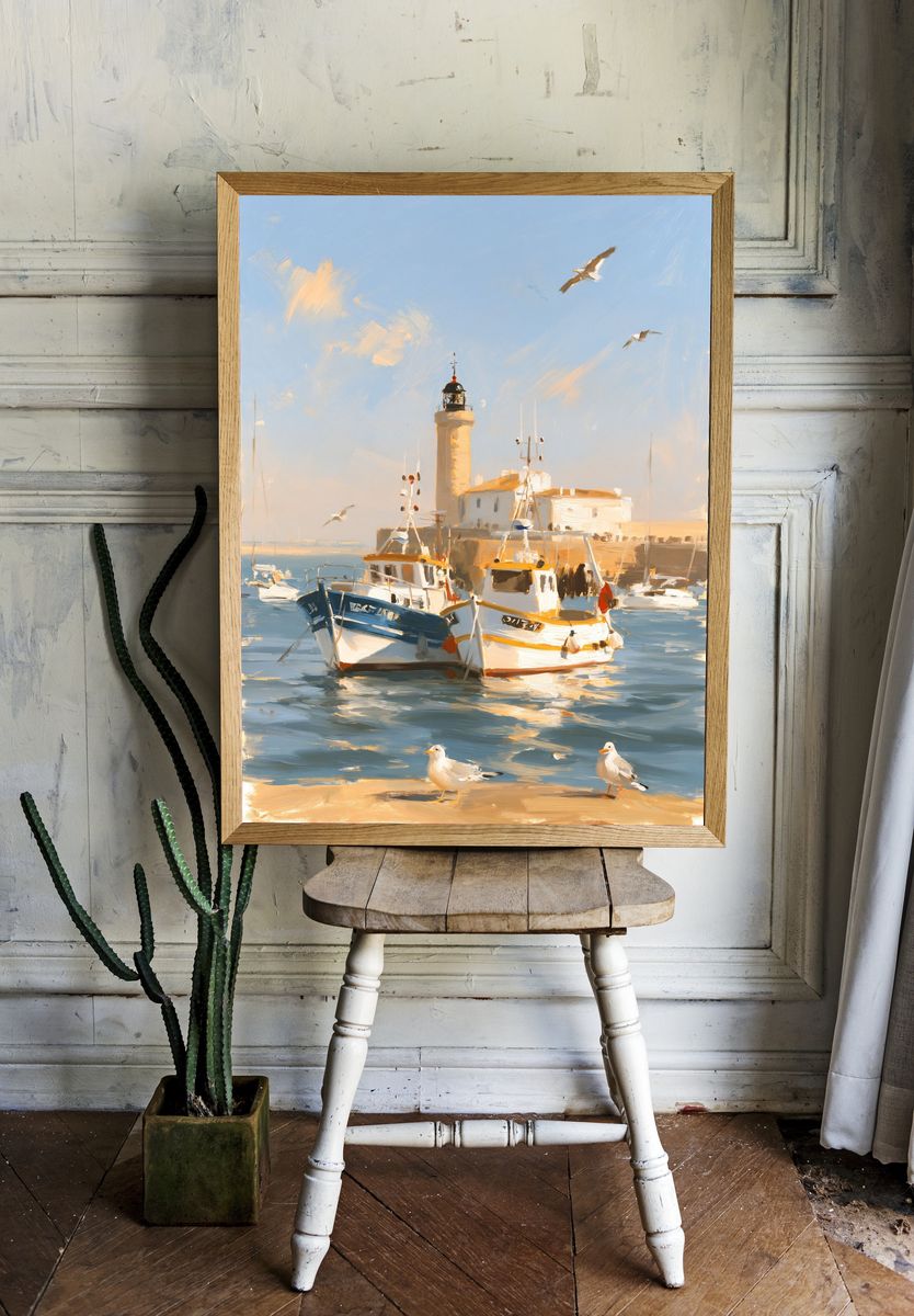 Harbor Lighthouse Seascape Poster. — room view 1