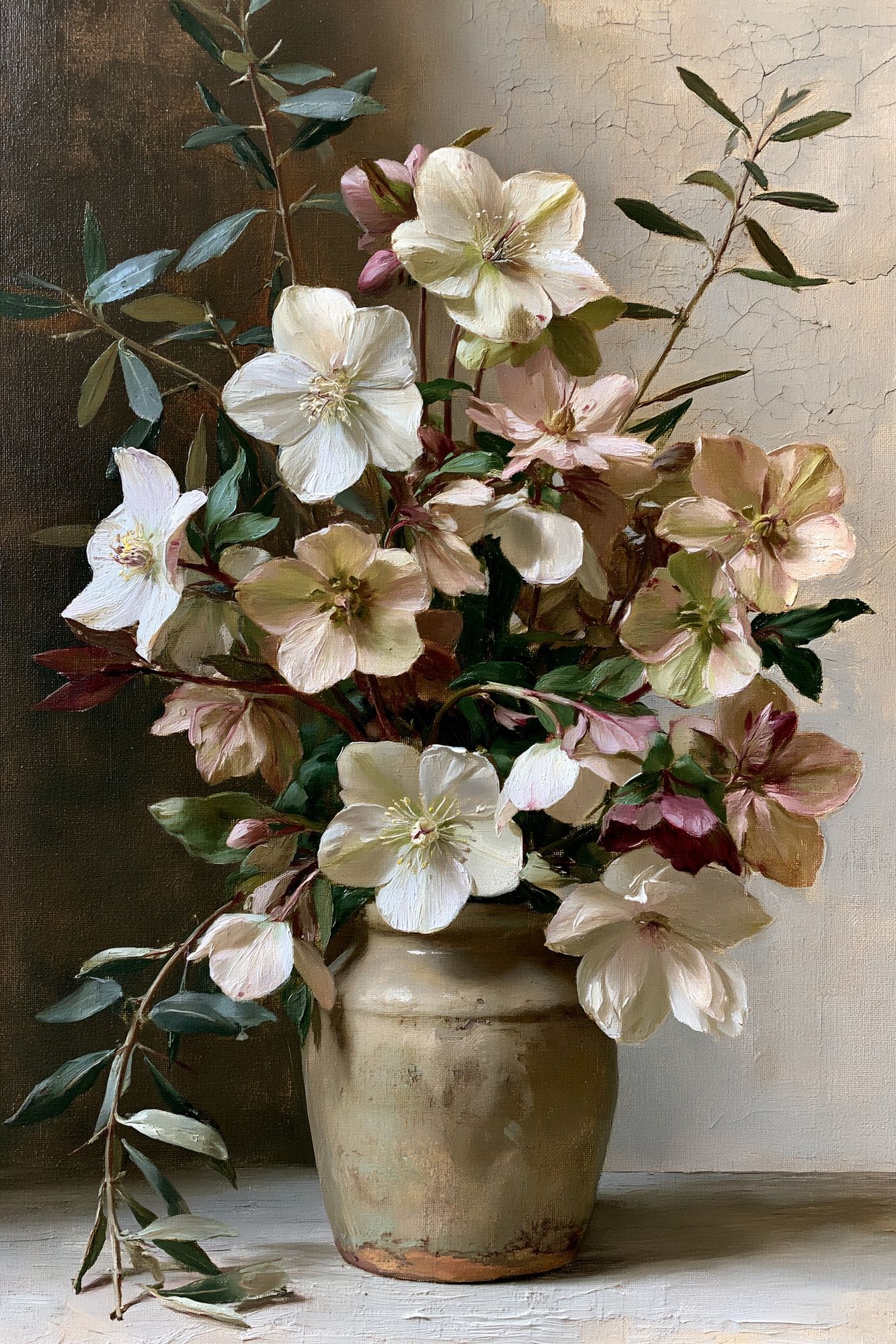 Blush Hellebores Still Life Print. poster detail