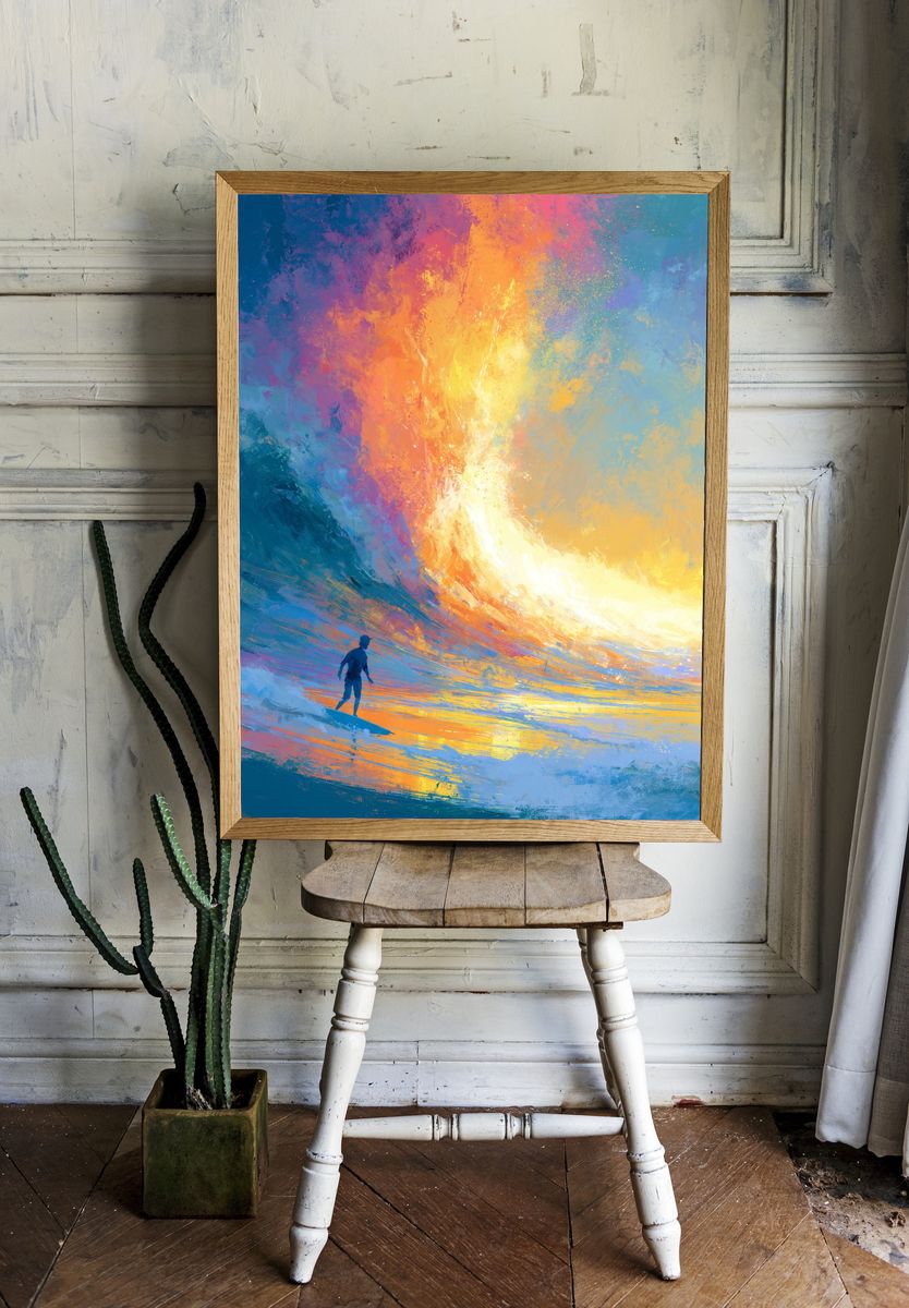 Surfer at Sunset Abstract Print. — room view 1