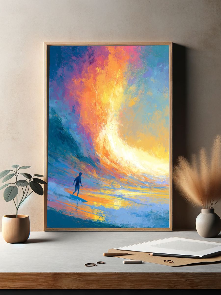 Surfer at Sunset Abstract Print. — room view 2