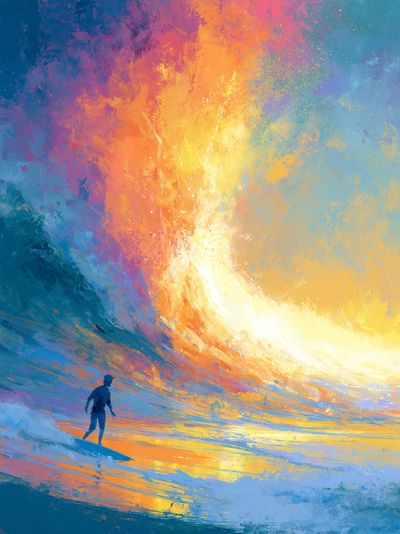 Surfer at Sunset Abstract Print. poster print