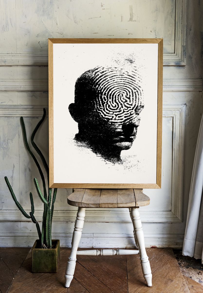 Fingerprint Head Silhouette Poster. — room view 1