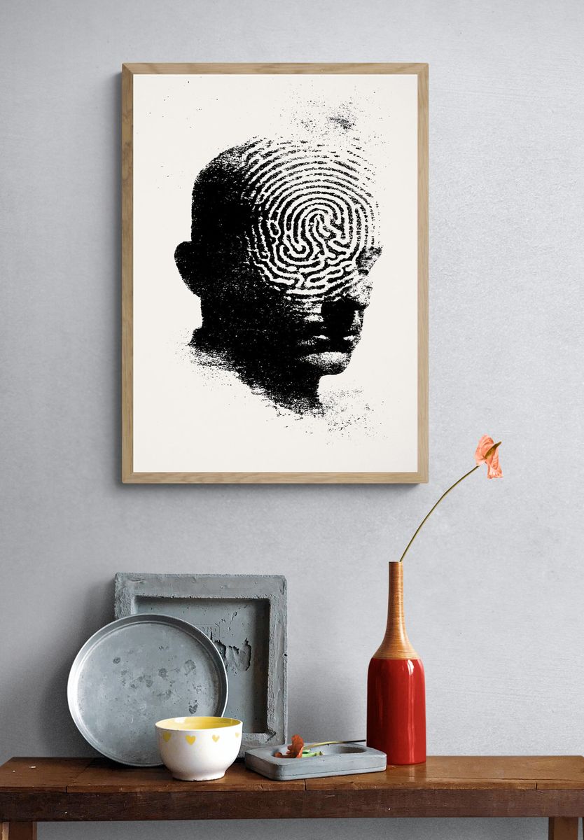 Fingerprint Head Silhouette Poster. — room view 3