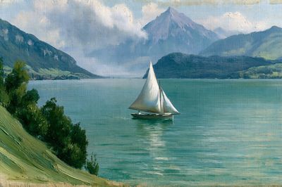 Lake Sailboat Landscape Print.