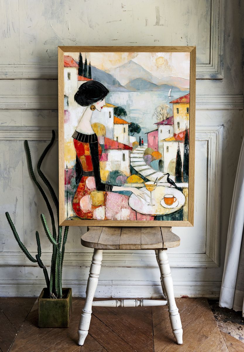 Mediterranean Terrace Woman Print. — room view 1