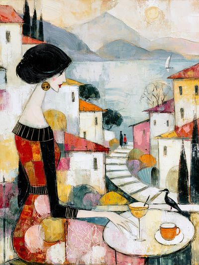 Mediterranean Terrace Woman Print. poster print