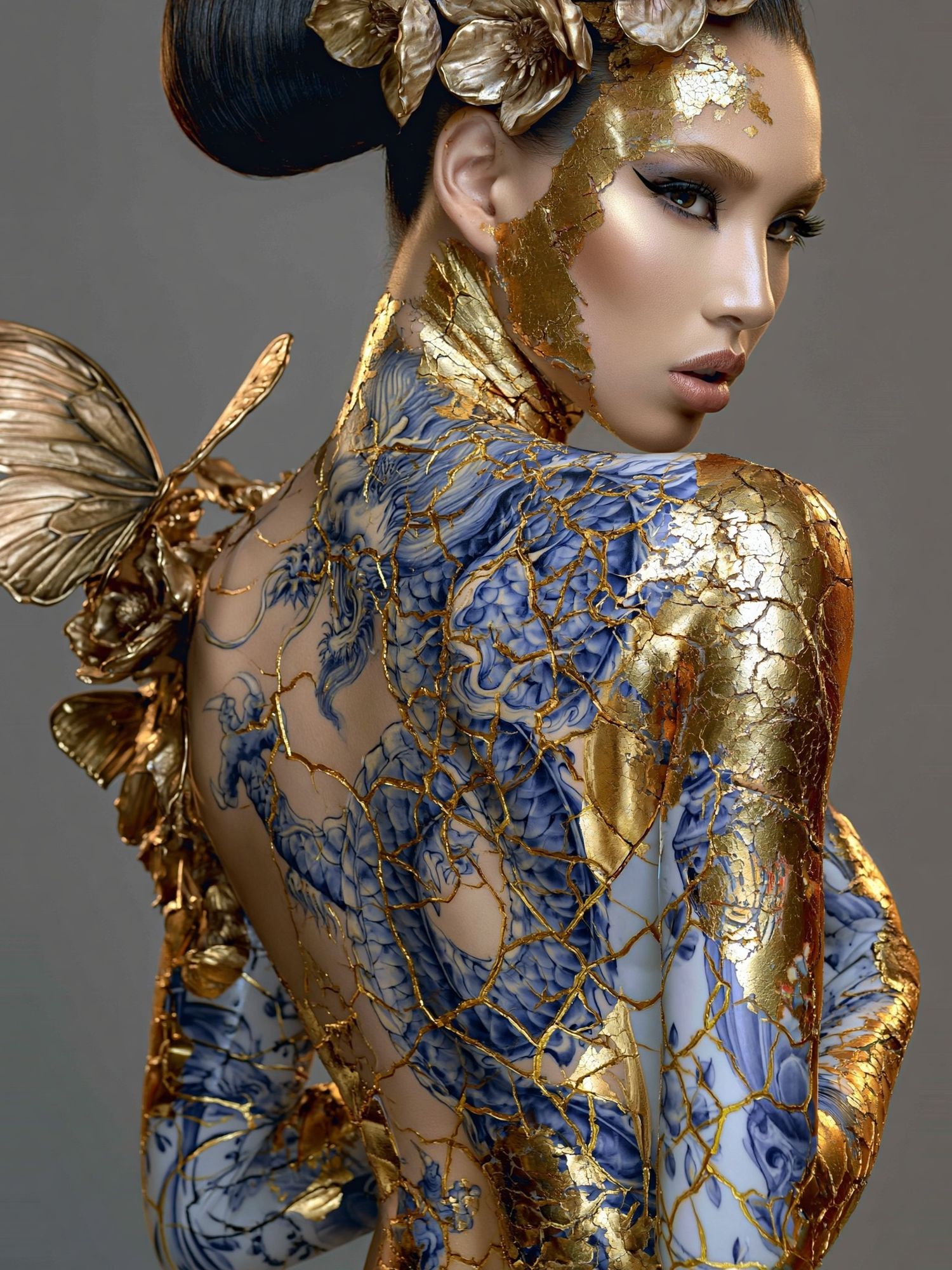 Golden Butterfly Portrait Print. poster detail