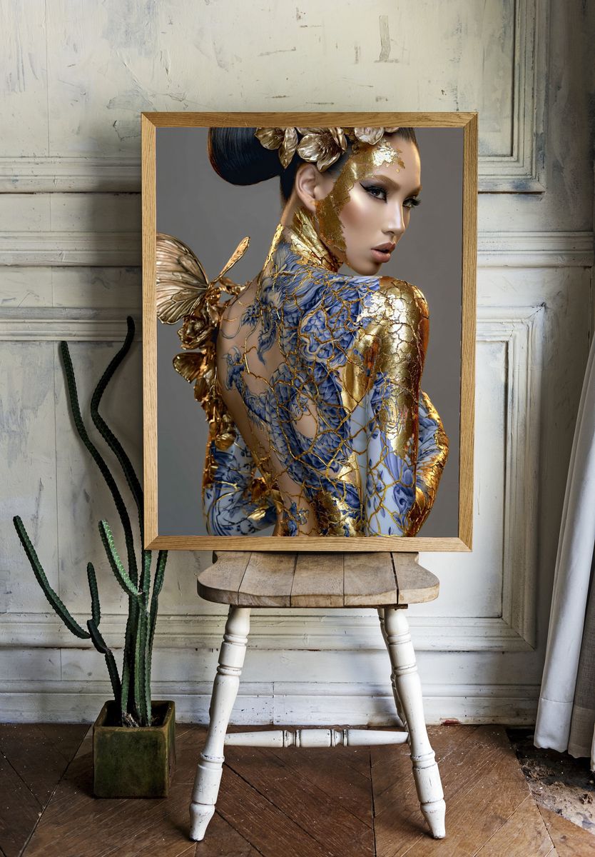 Golden Butterfly Portrait Print. — room view 1