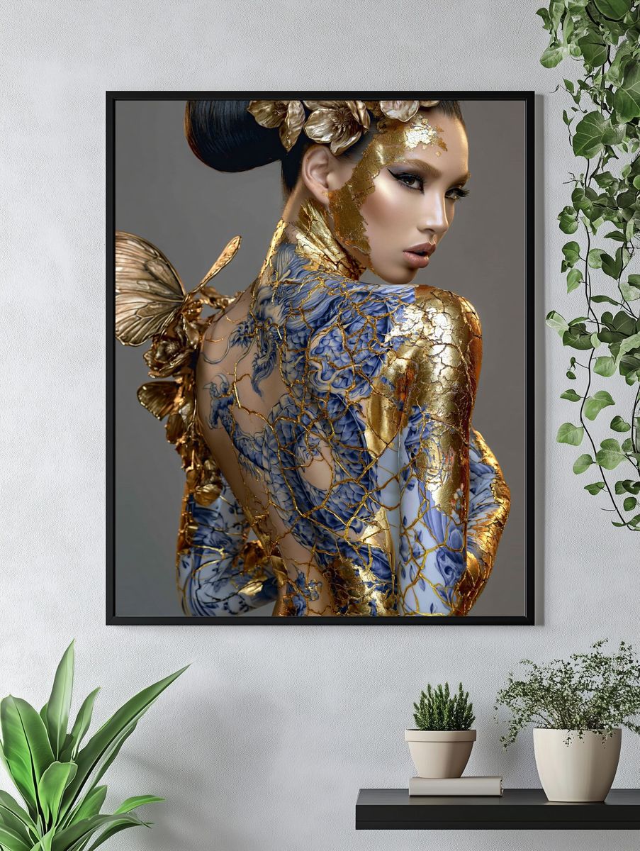 Golden Butterfly Portrait Print. — room view 4