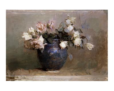 Roses in Blue Vase — Fine Art Print. poster