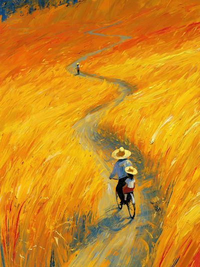 Golden Field Cyclists Fine-Art Poster. poster print