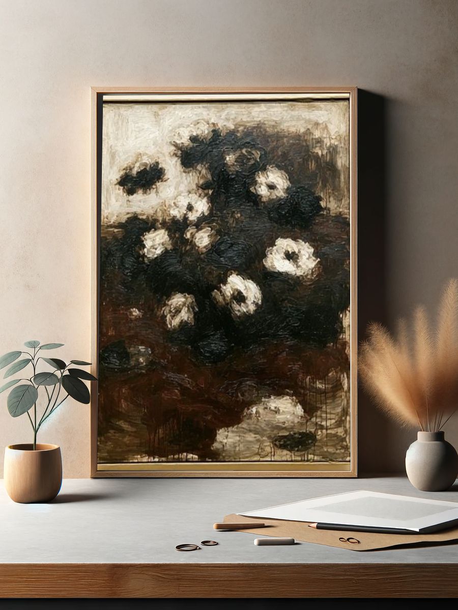 Dark Floral Still Life Poster. — room view 2
