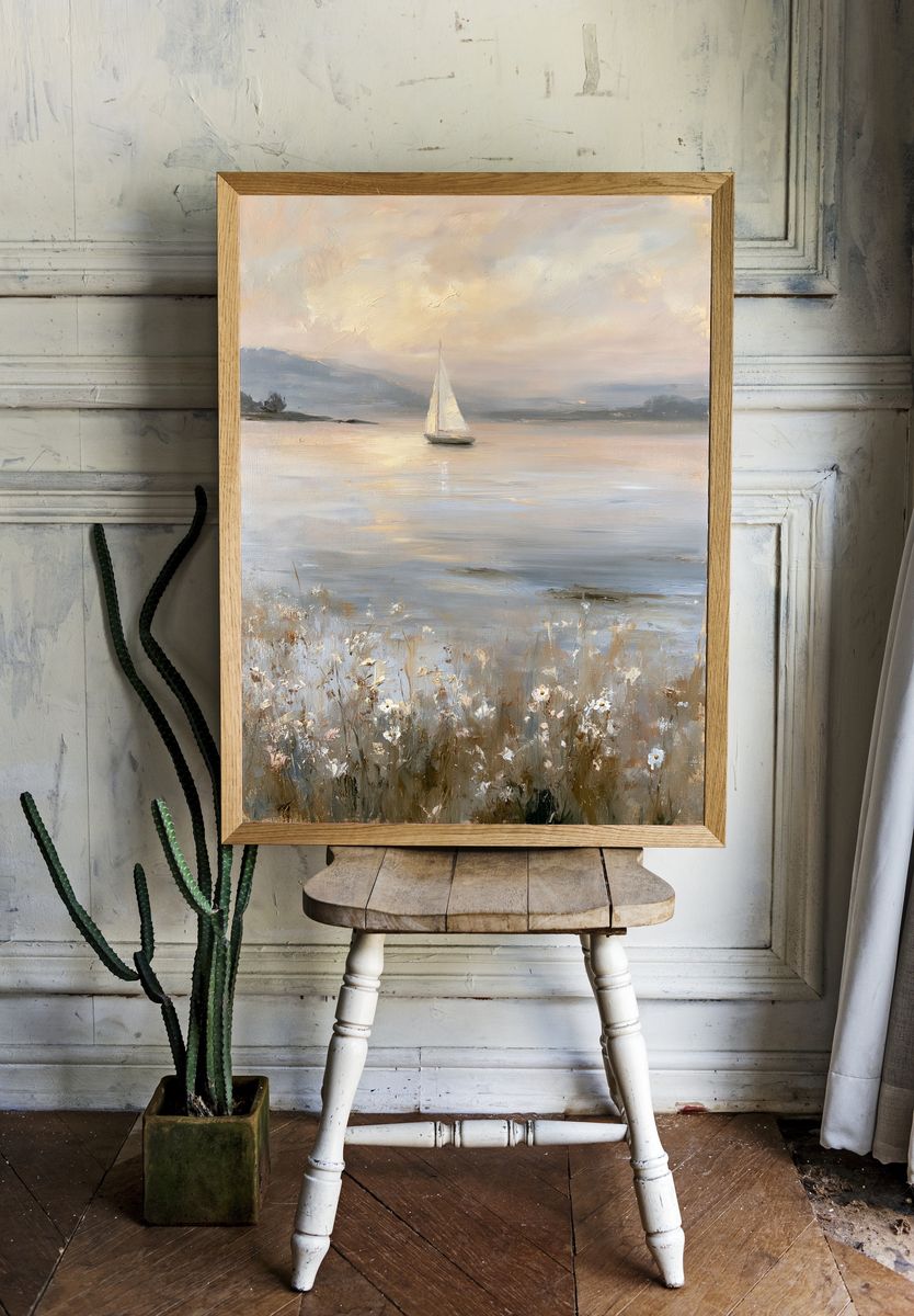 Sailboat at Dawn Fine-Art Print. — room view 1