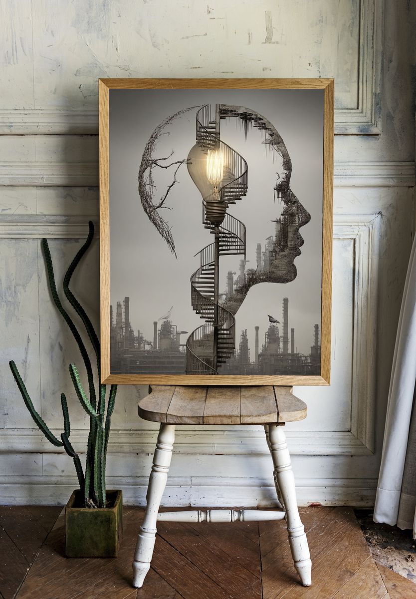 Surreal Lightbulb Spiral — Fine Art Print room preview