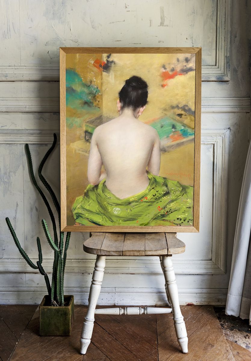 Woman in Green Shawl — Fine Art Print room preview