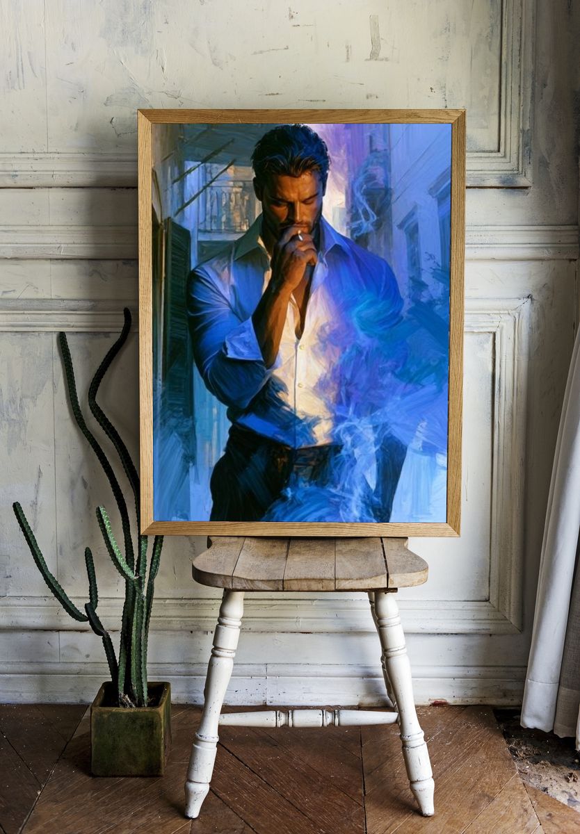 Blue Smoke Portrait Print. — room view 1