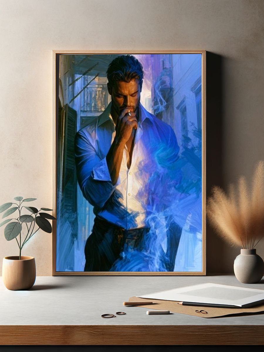 Blue Smoke Portrait Print. — room view 2