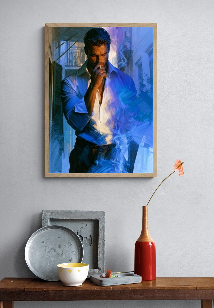 Blue Smoke Portrait Print. — room view 3