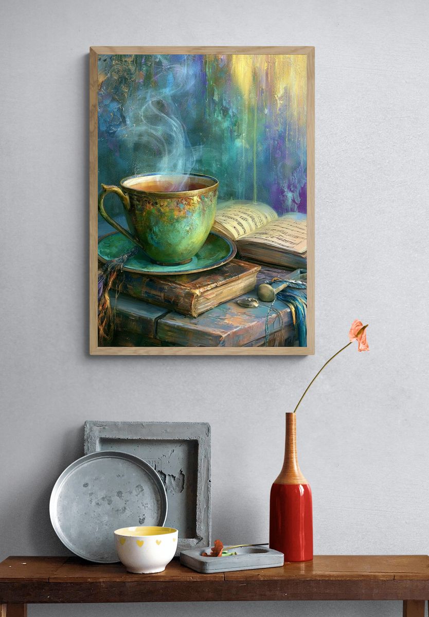 Steaming Teacup Still Life Print. — room view 3