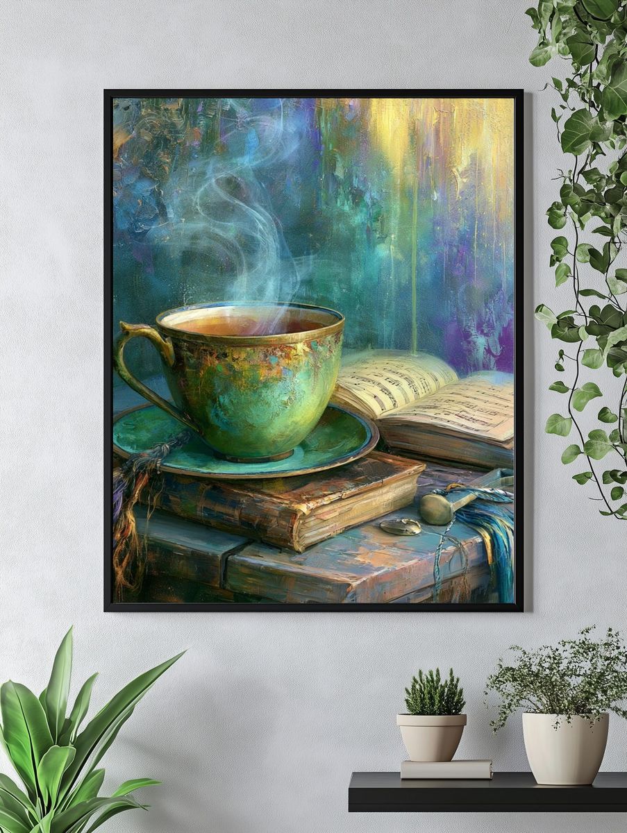 Steaming Teacup Still Life Print. — room view 4