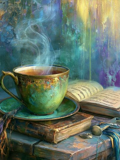 Steaming Teacup Still Life Print. poster print