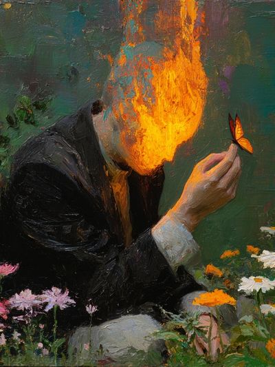 Burning Head with Butterfly — Fine Art Print. poster