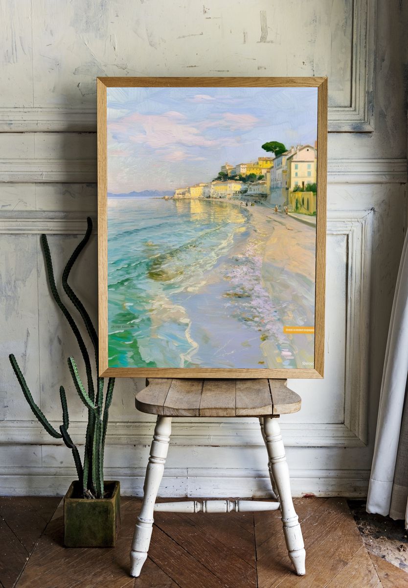 Mediterranean Seaside Village Print. room preview