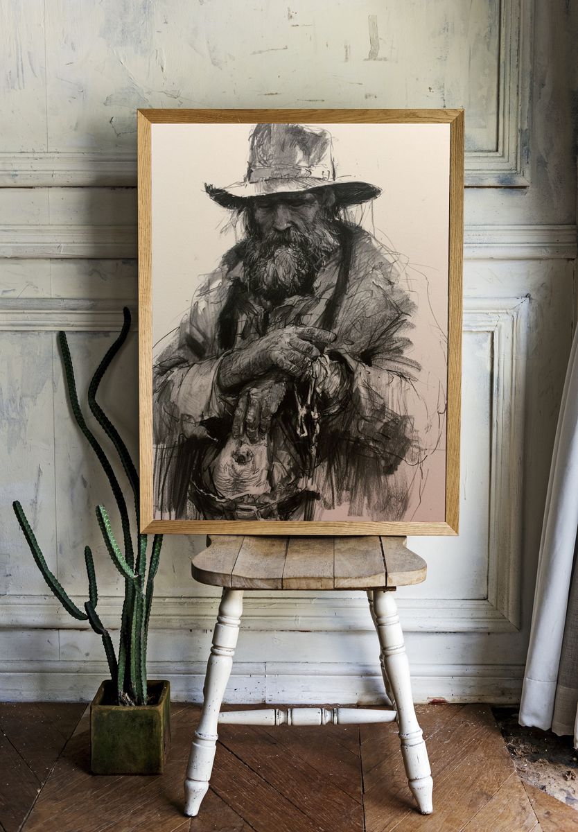 Bearded Man Sketch Portrait Poster. — room view 1