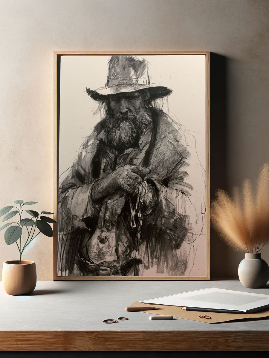 Bearded Man Sketch Portrait Poster. — room view 2