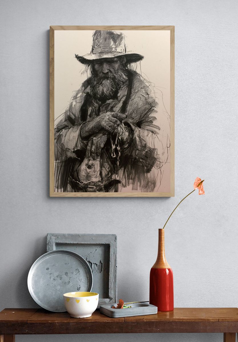 Bearded Man Sketch Portrait Poster. — room view 3
