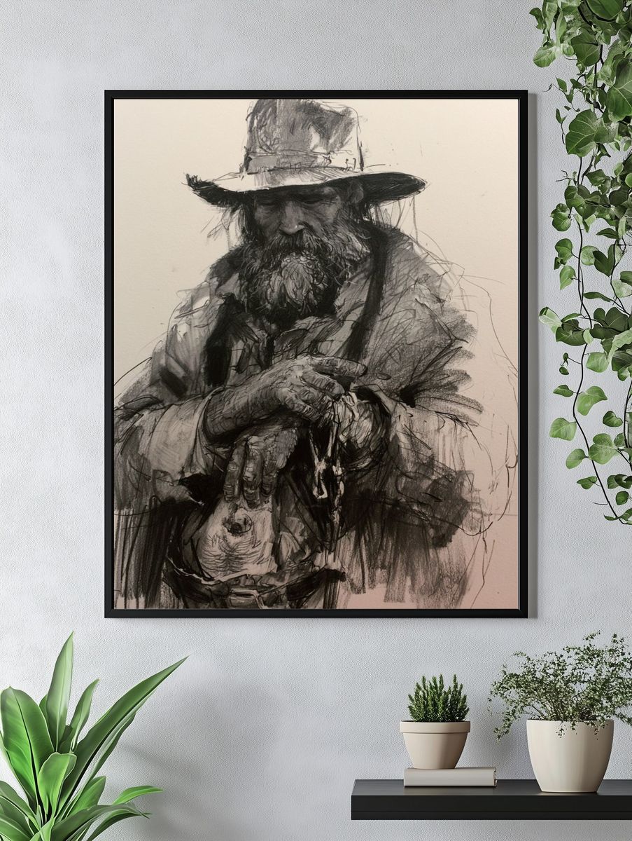 Bearded Man Sketch Portrait Poster. — room view 4