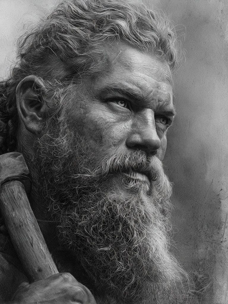 Bearded Warrior Portrait Print. poster detail