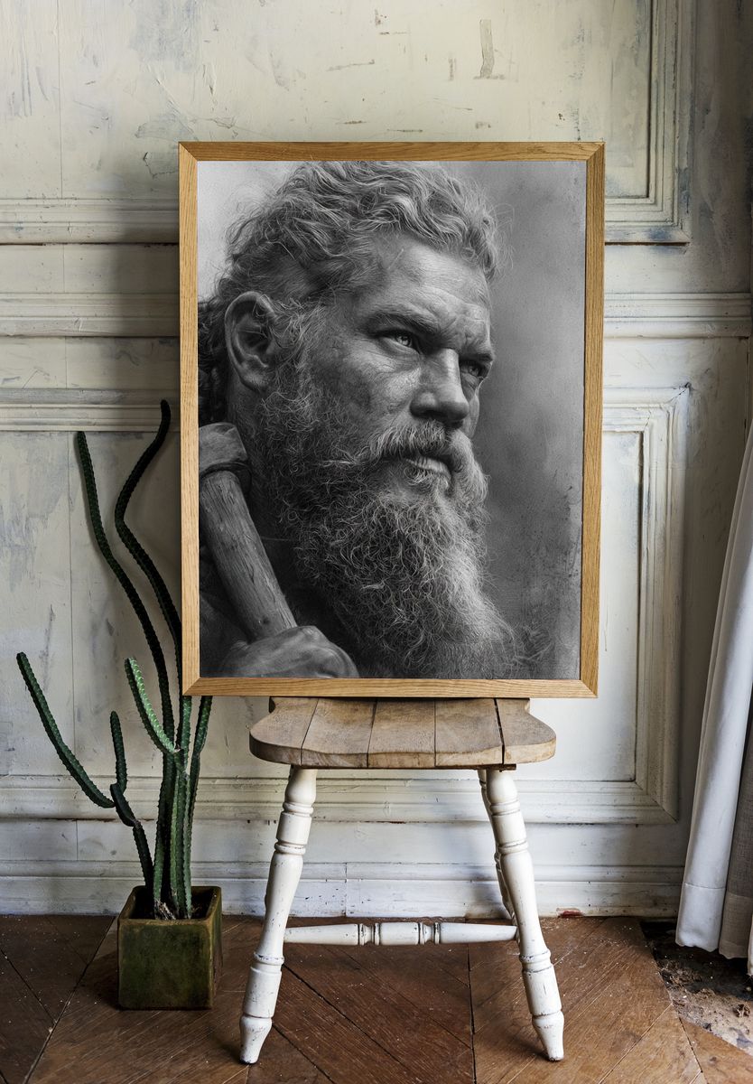 Bearded Warrior Portrait Print. — room view 1